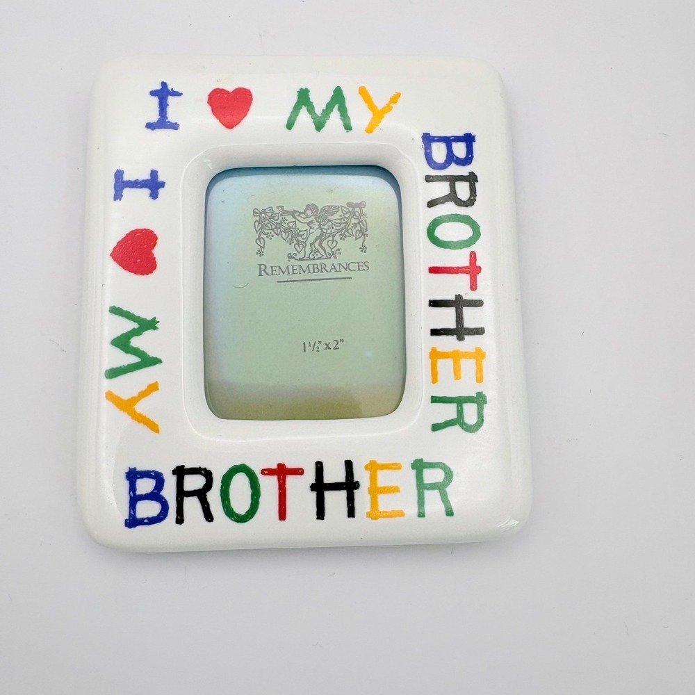 Vtg I Love My Brother Magnetic Picture Frame 3" X 3.5" Ceramic Crayon Lettering - Picture 2 of 5